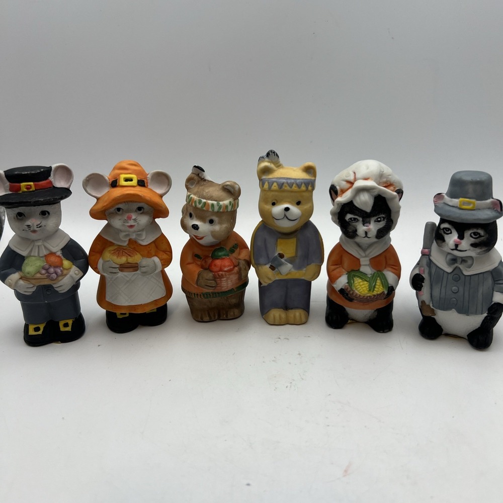 Vintage Brinn's Woodland Animals Thanksgiving Figurines Set of 6 Mice Skunk Bear
